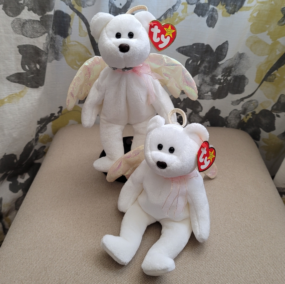 TY BEANIE BABY 1998 Tag Error Halo Bear w. Display Stand